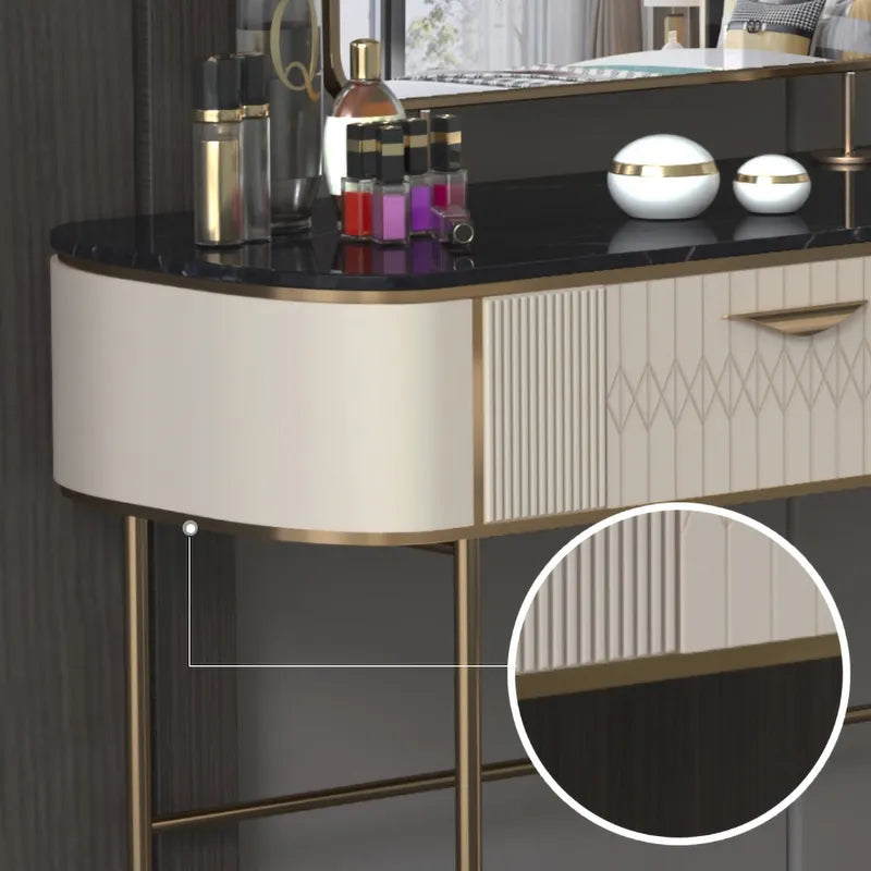 Ira Luxury Makeup Vanity Faux Marble Top Dressing Table With Gold Finish
