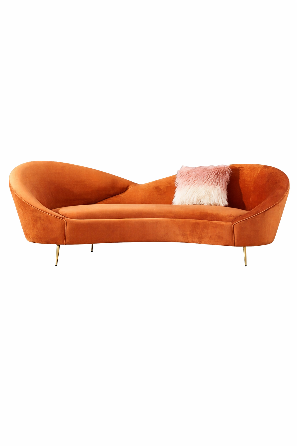 Frosty Modern Curvy Orange Velvet Upholstered 3-Seater Sofa