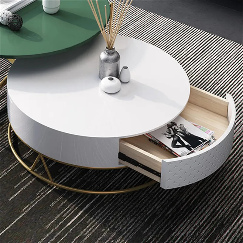 Nestle Modern Round Centre Table with Storage Rotatable Drawers