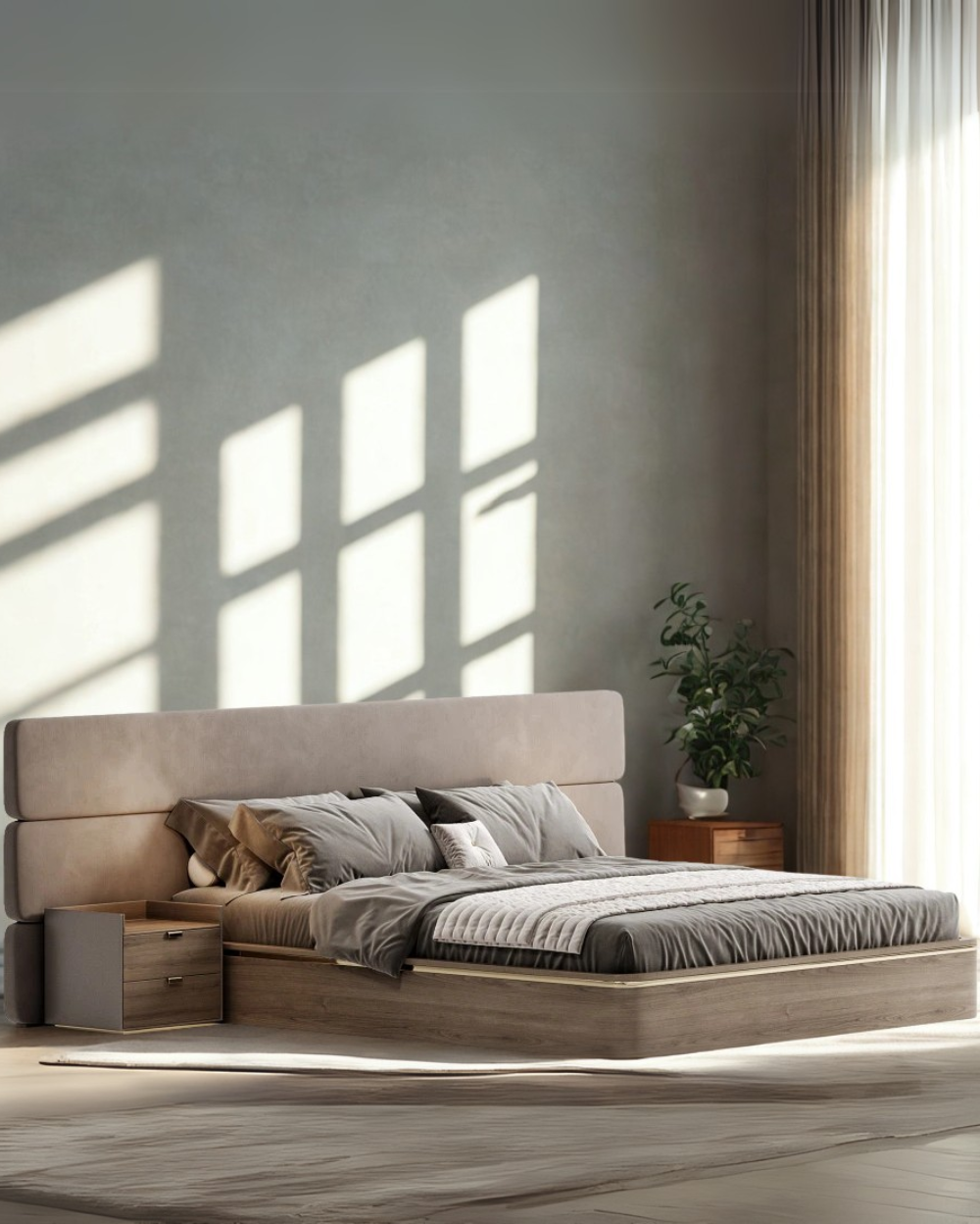 PanelNest Luxury Minimalist Bed with Side Table