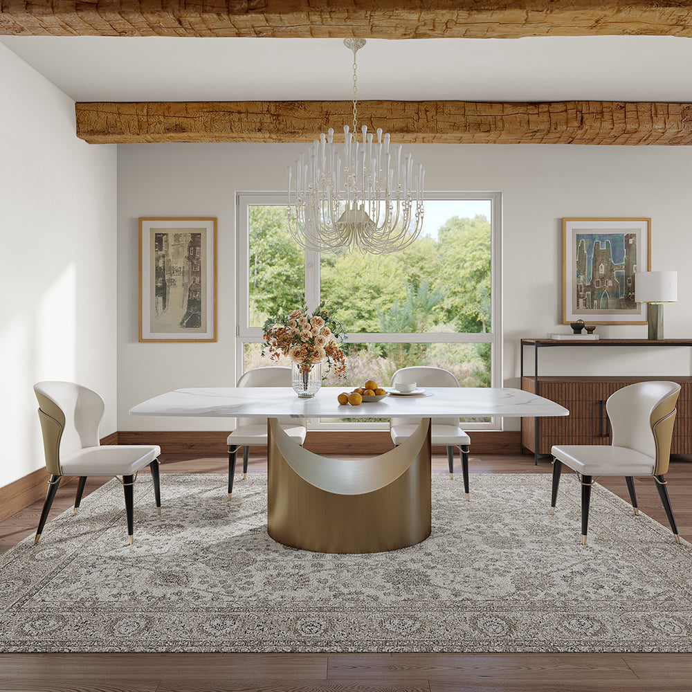 Moza Modern Contemporary Brushed Gold Luxury Dining Set