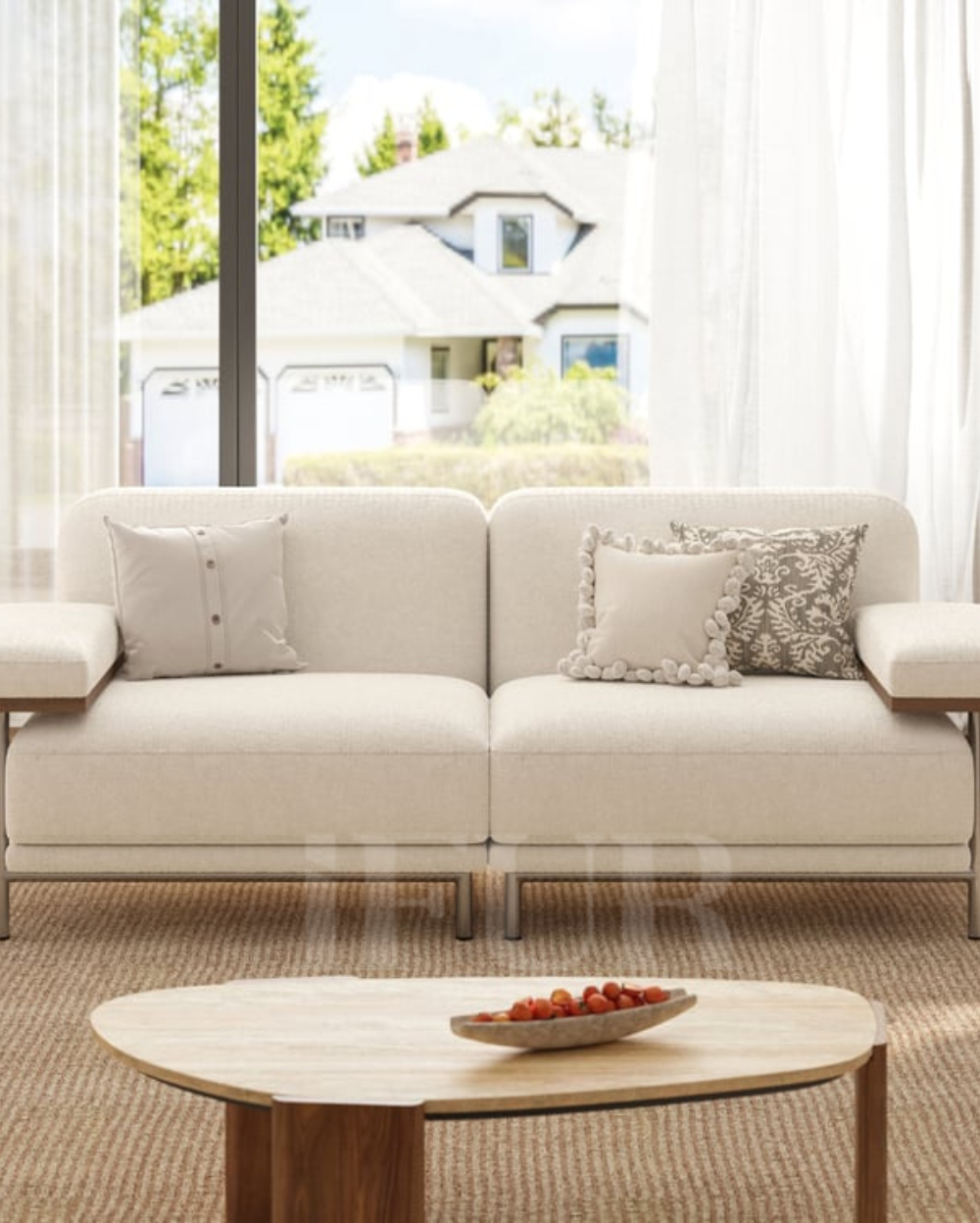 Canyon Cream Velvet 2 Seater Modular Sofa With Ash Wood Frame