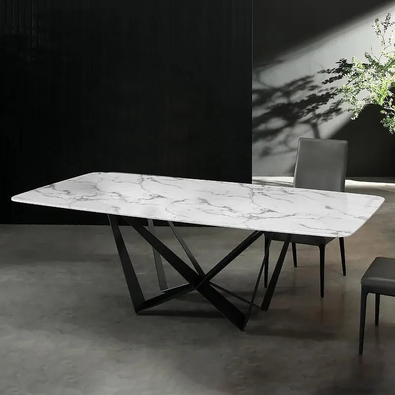 Celestial Modern Luxury 8 Seater Dining Table Rectangle With Marble Top
