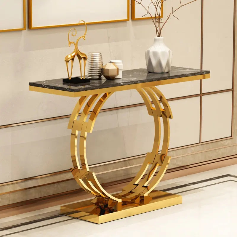 Bailey Designer Ring Console With Marble Top and Golden Base