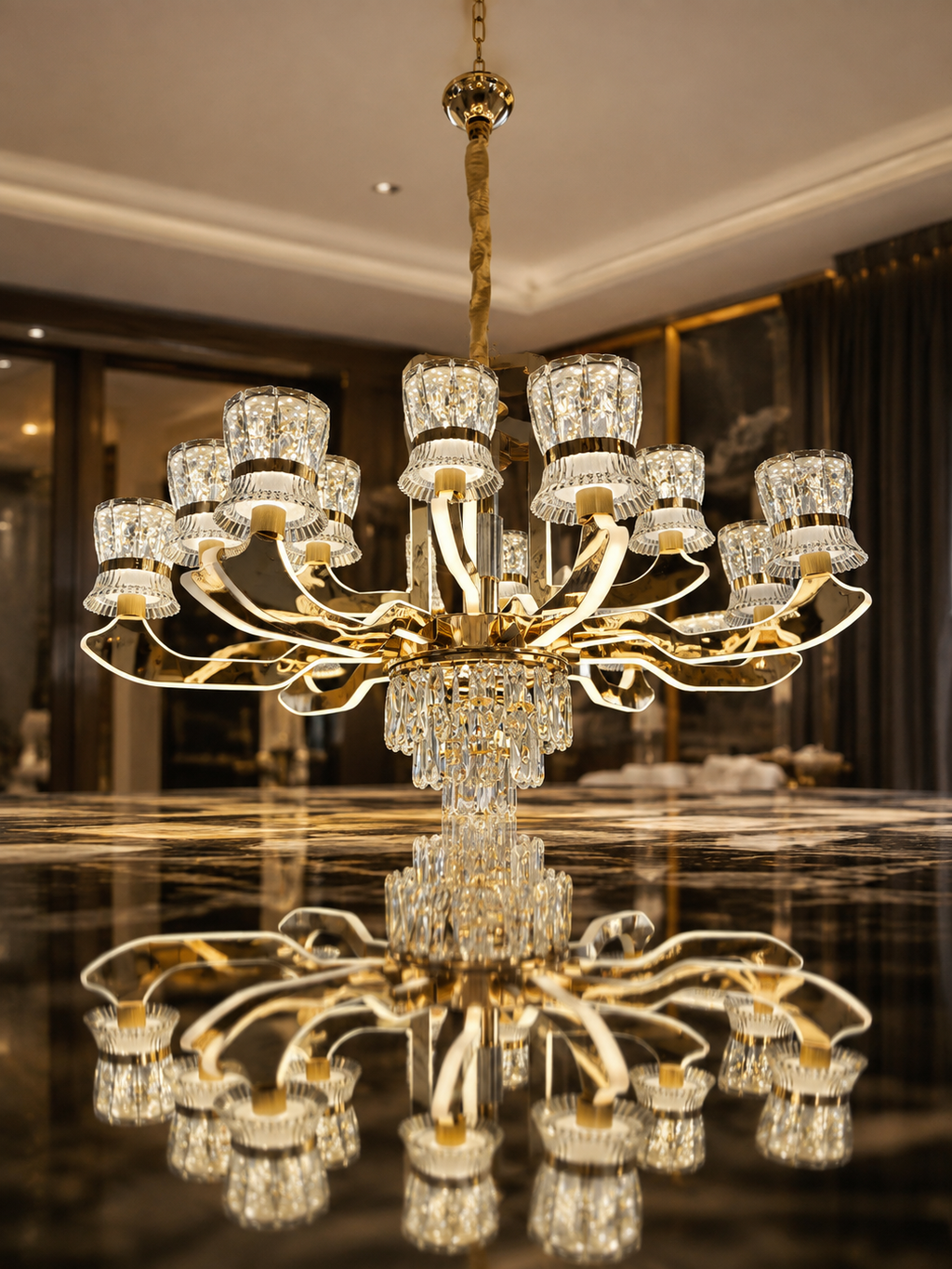 The Valerisse Crown — Luxury Gold Crystal Chandelier