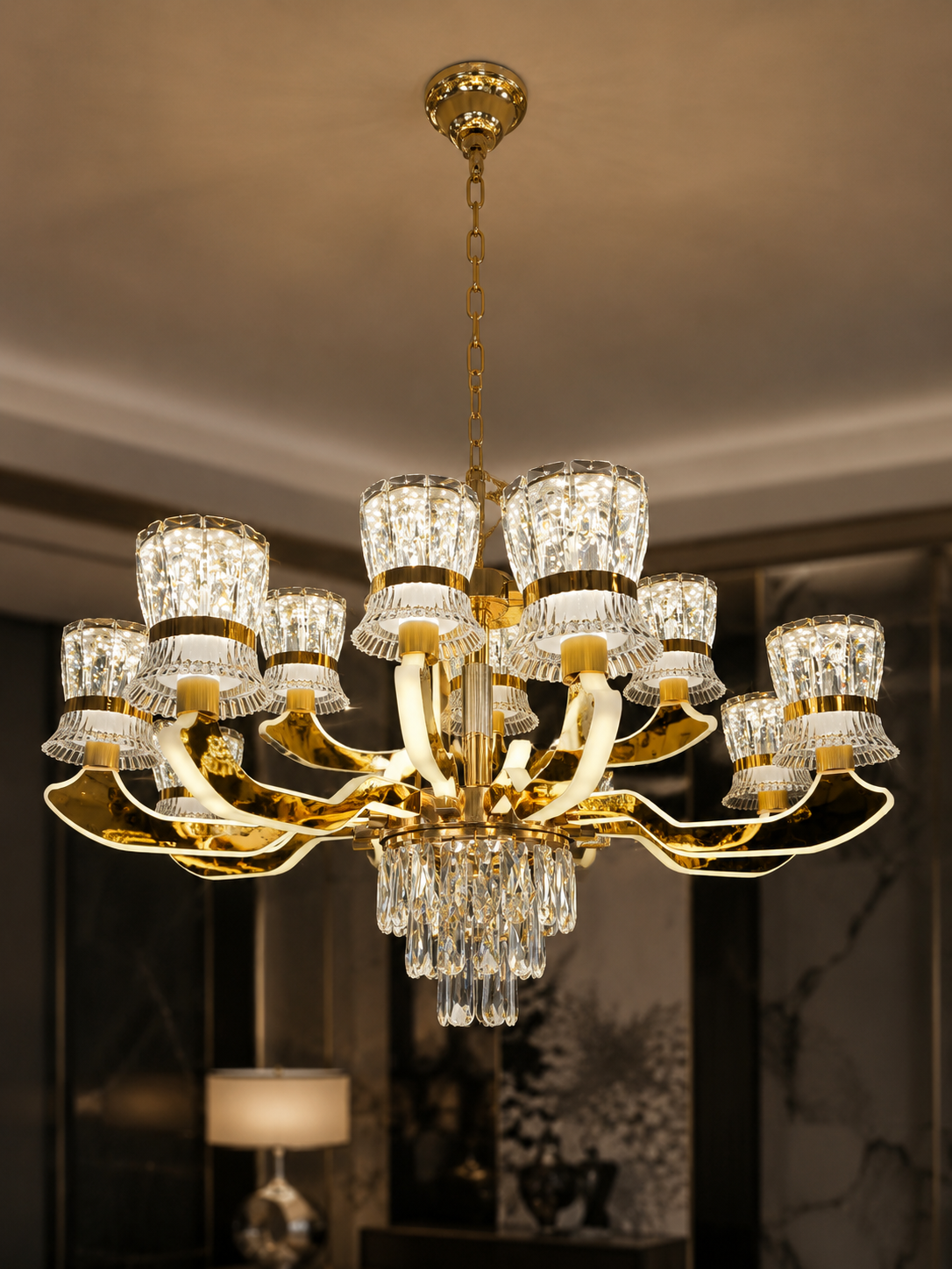 The Valerisse Crown — Luxury Gold Crystal Chandelier