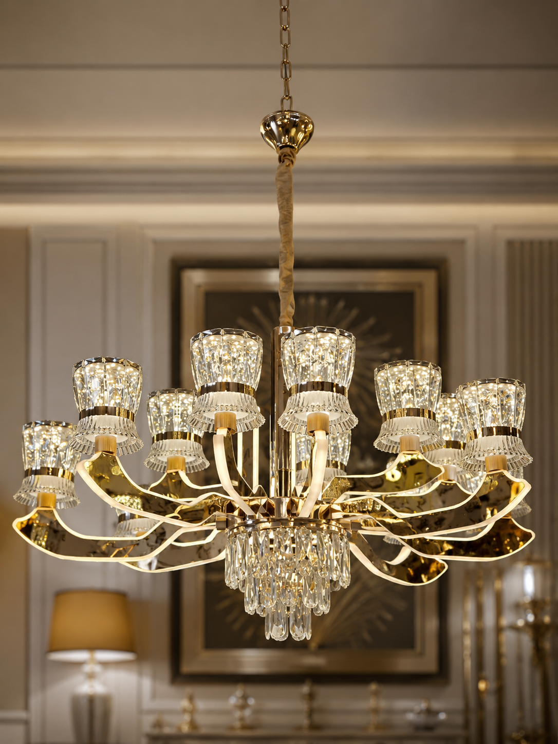The Valerisse Crown — Luxury Gold Crystal Chandelier