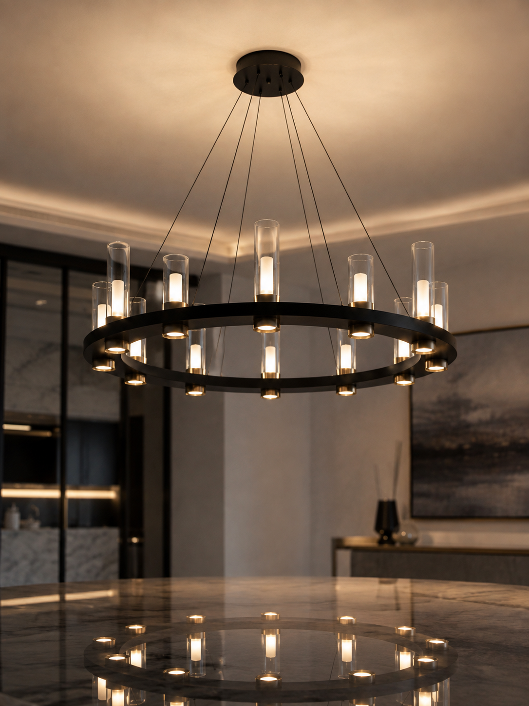 The Lucerra Chandelier — Luxury Modern Ring Glass Pendant Chandelier