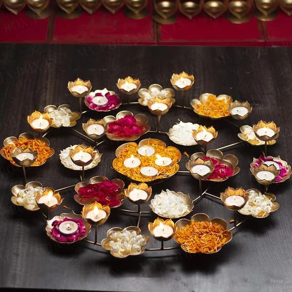Shakti Metal Decorative Rangoli Urli Bowl with T-Light Candle Holder