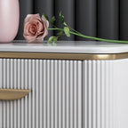 Embre Modern White Bed Side Table With Marble Top