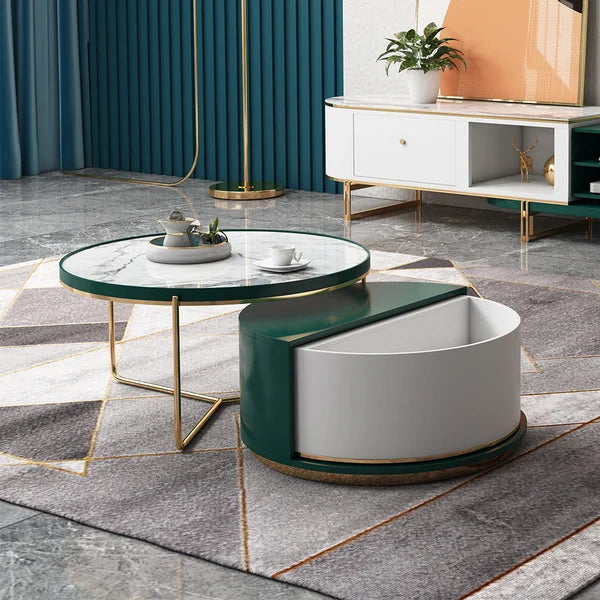 Sanco Modern Round Centre Table with Storage Rotatable Drawers