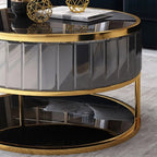 Real Modern Black Gold Glass Top Nesting Table With Drawer Storage