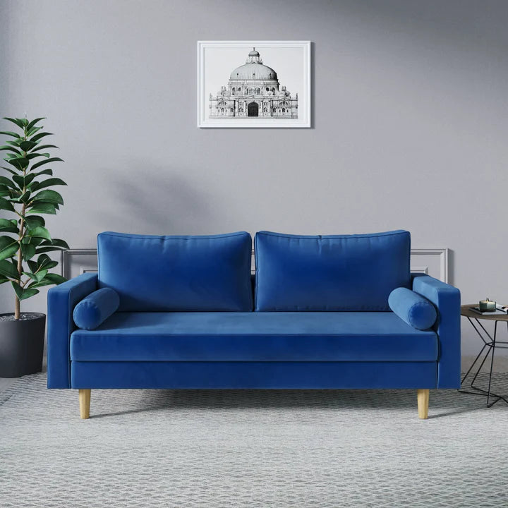 Lauren Royal Blue Suede Fabric Modern Sofa