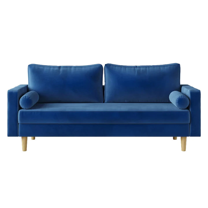 Lauren Royal Blue Suede Fabric Modern Sofa