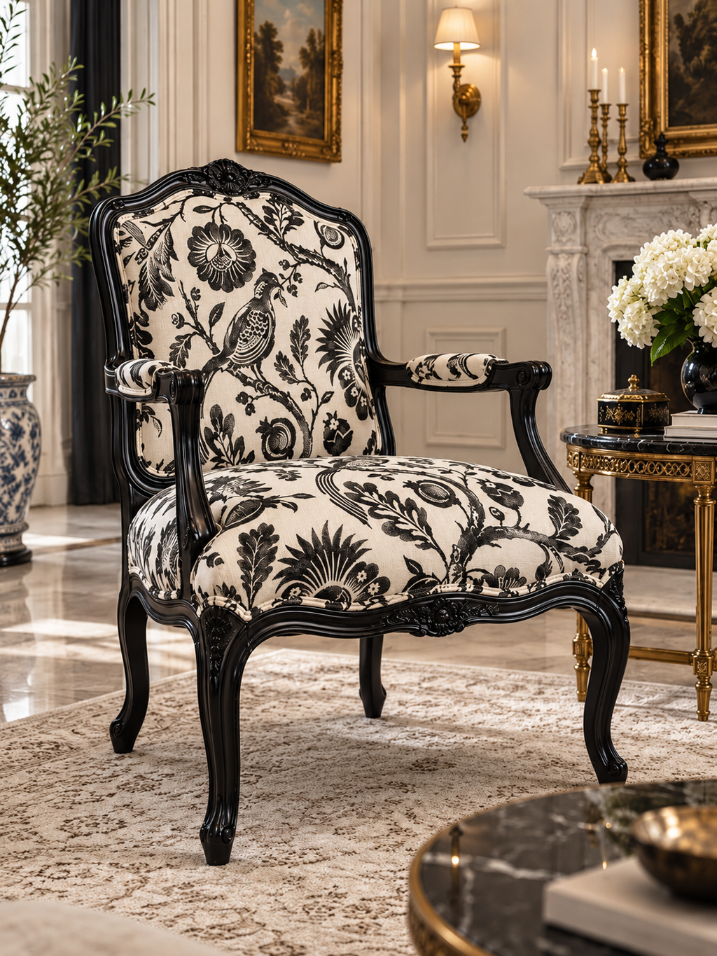 The Virelle Accent Chair — Luxury Carved Solid Wood Statement Chair