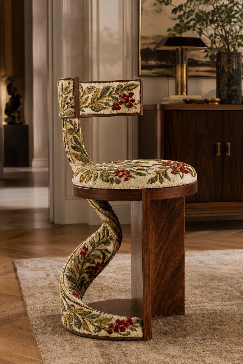 The Rowan Crest Chair — Luxury Sculptural Teak Wood Accent Chair