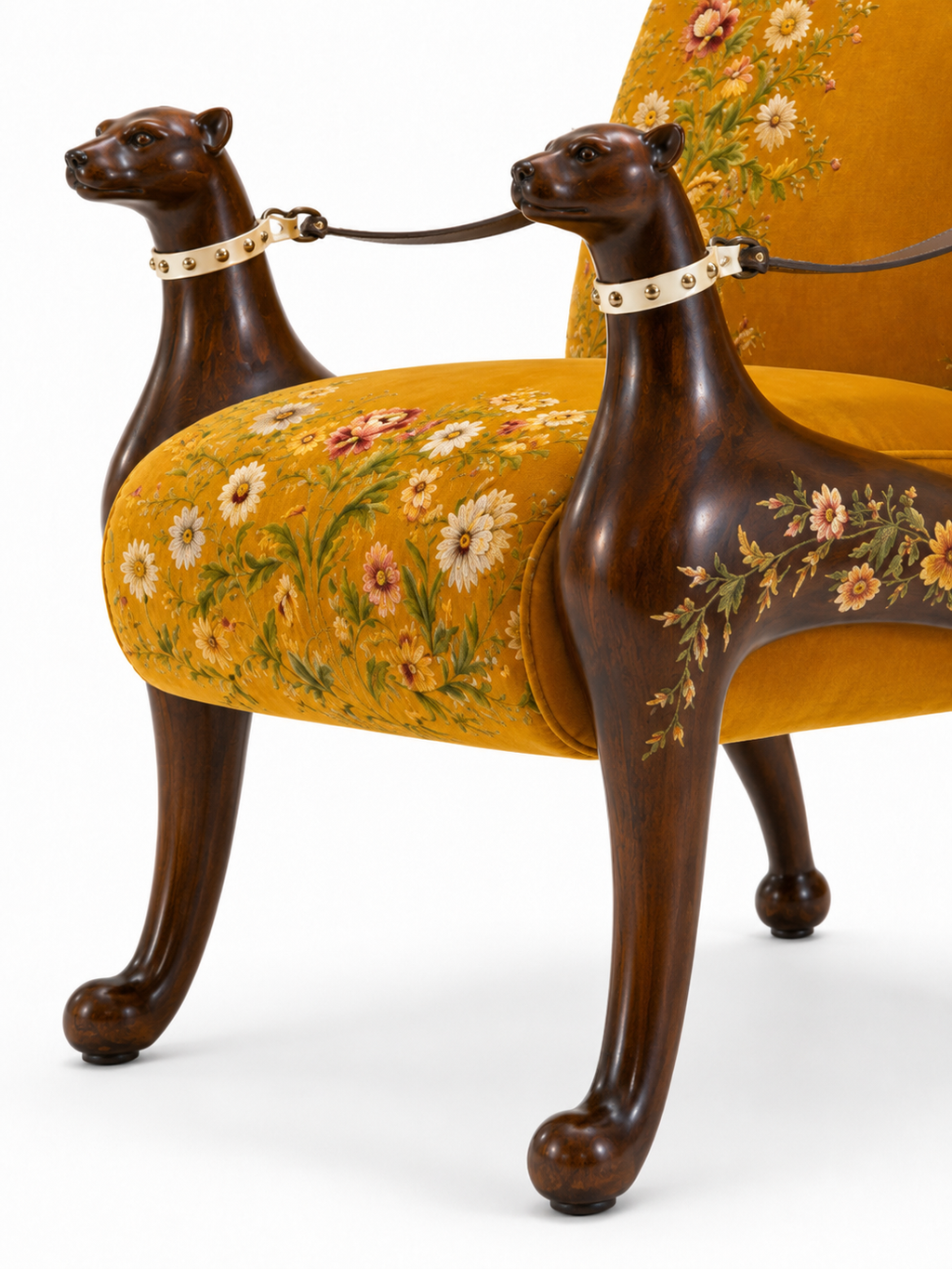 The Primrose Chair — Luxury Floral Teak Wood Accent Chair