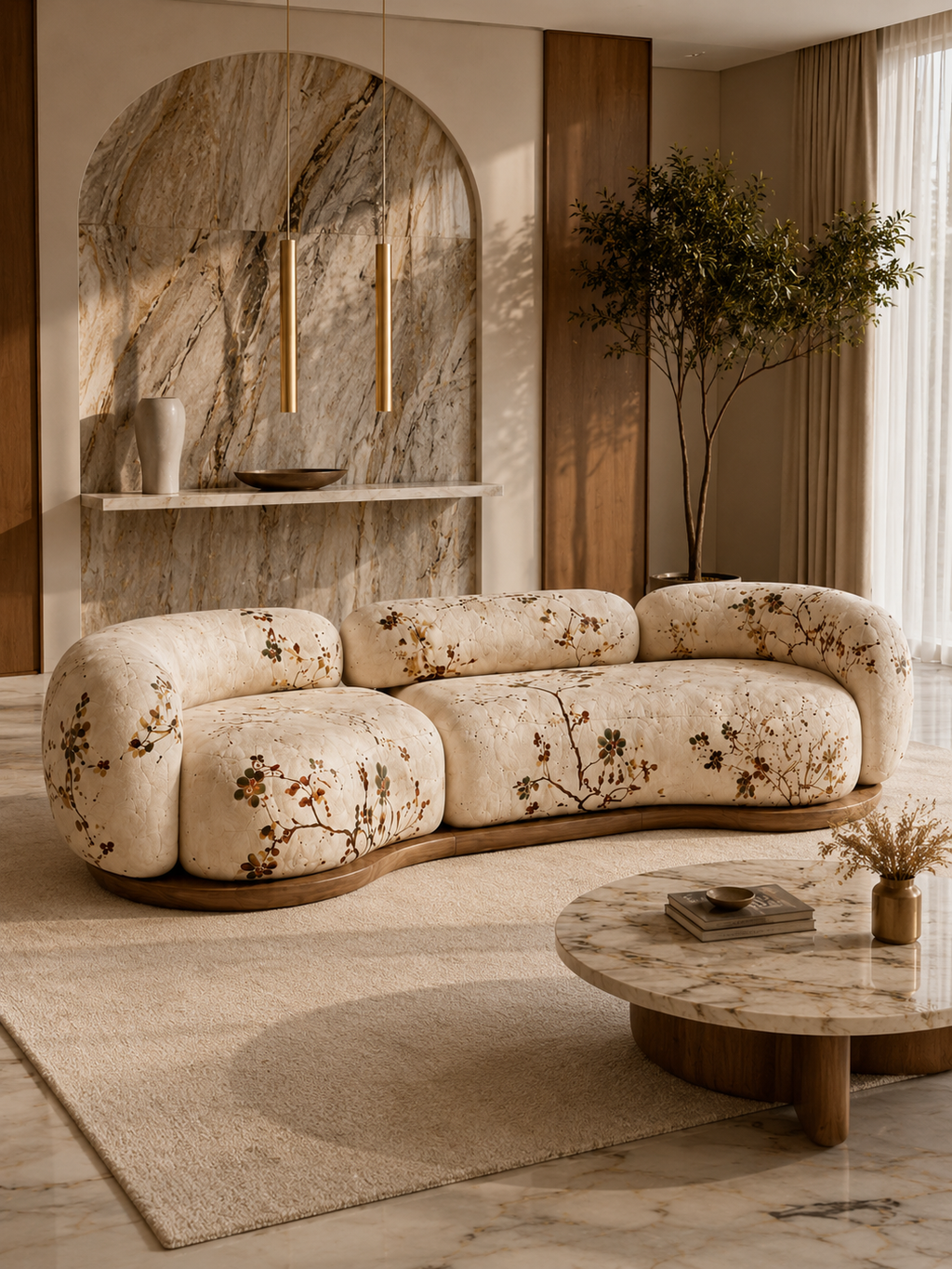 The Gavora Sofa — Luxury Botanical Curved 4 Seater Sofa