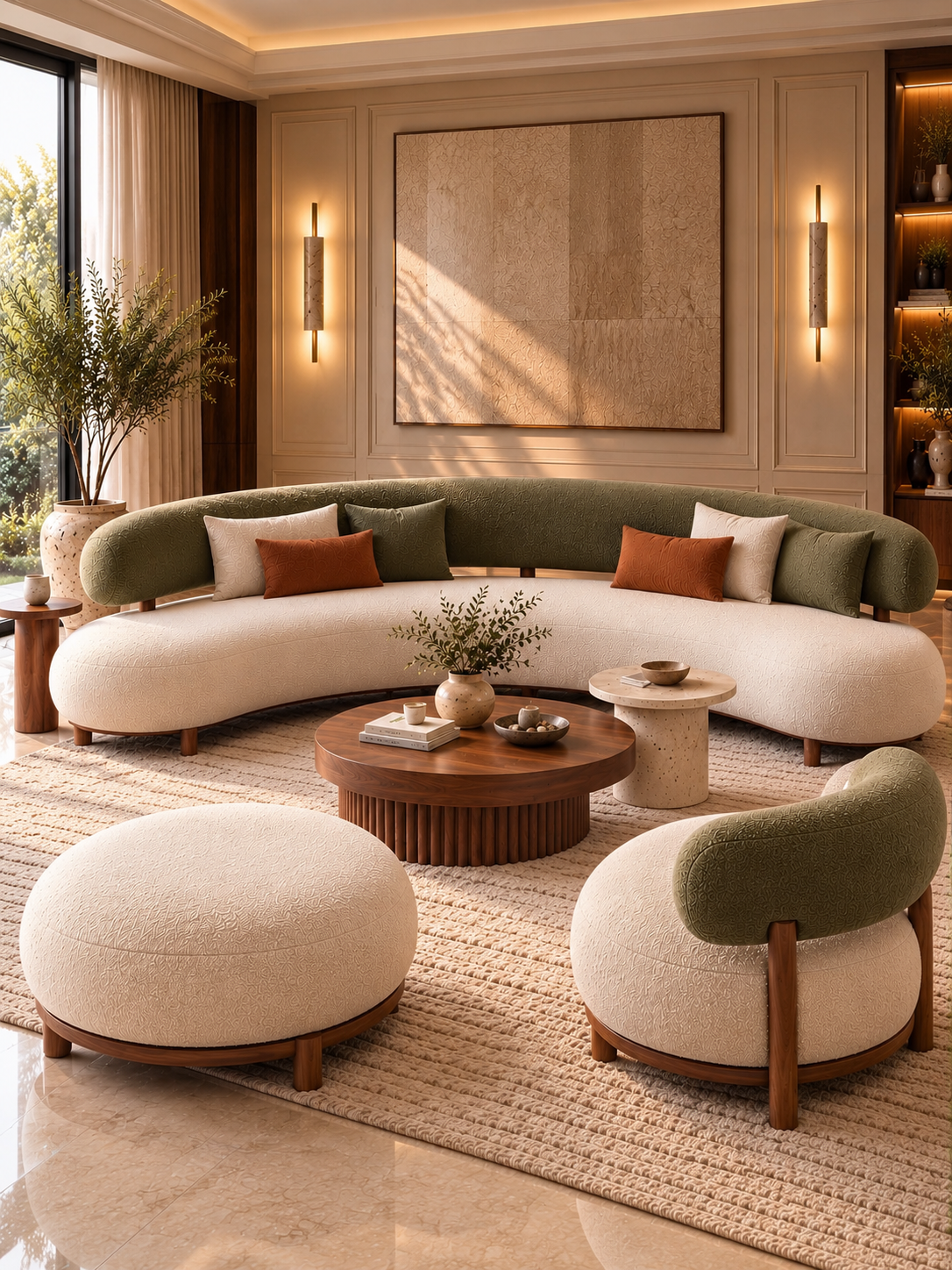 The Crelora Sofa — Luxury Modern Curved 5 Seater Bouclé Fabric Sofa
