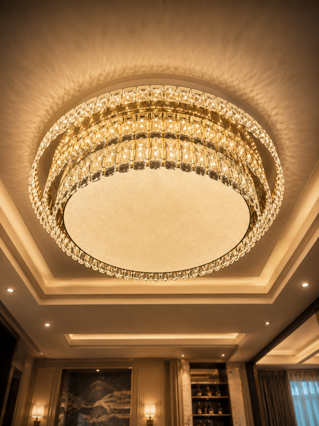 The Kalyvane Halo Chandelier — Luxury Crystal Flush Mount Ceiling Light