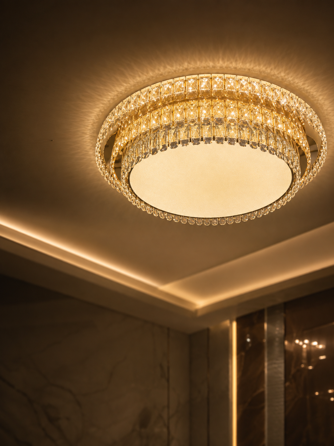 The Kalyvane Halo Chandelier — Luxury Crystal Flush Mount Ceiling Light