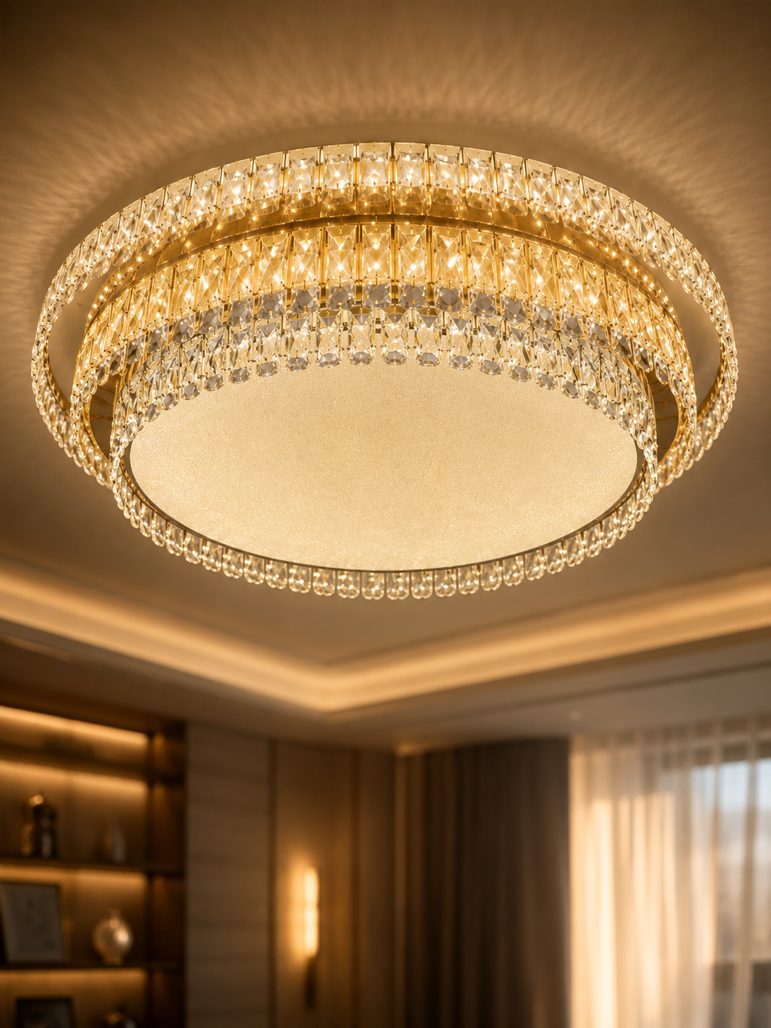 The Kalyvane Halo Chandelier — Luxury Crystal Flush Mount Ceiling Light