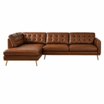 Lasha Leather Tan Chaise Sectional Sofa