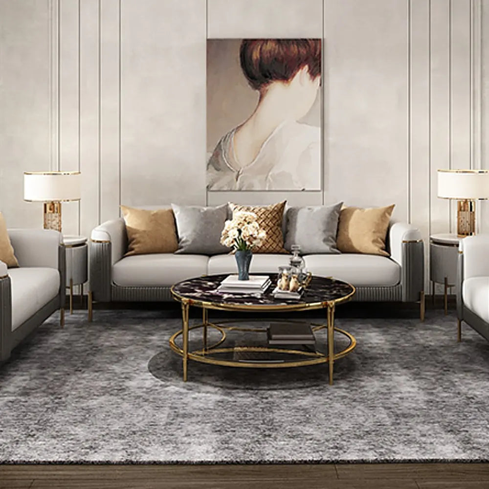 Jumbo Luxury Faux Leather Sofa with 4 Legs Stainless Steel Frame in Gold Finish