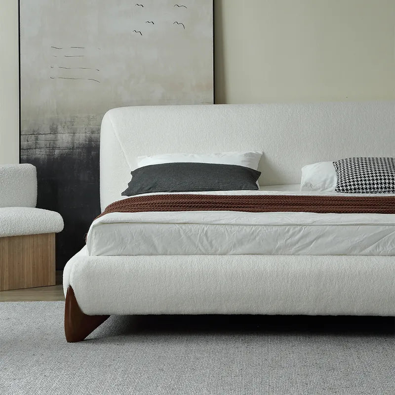Pearl Modern White Boucle Platform Bed