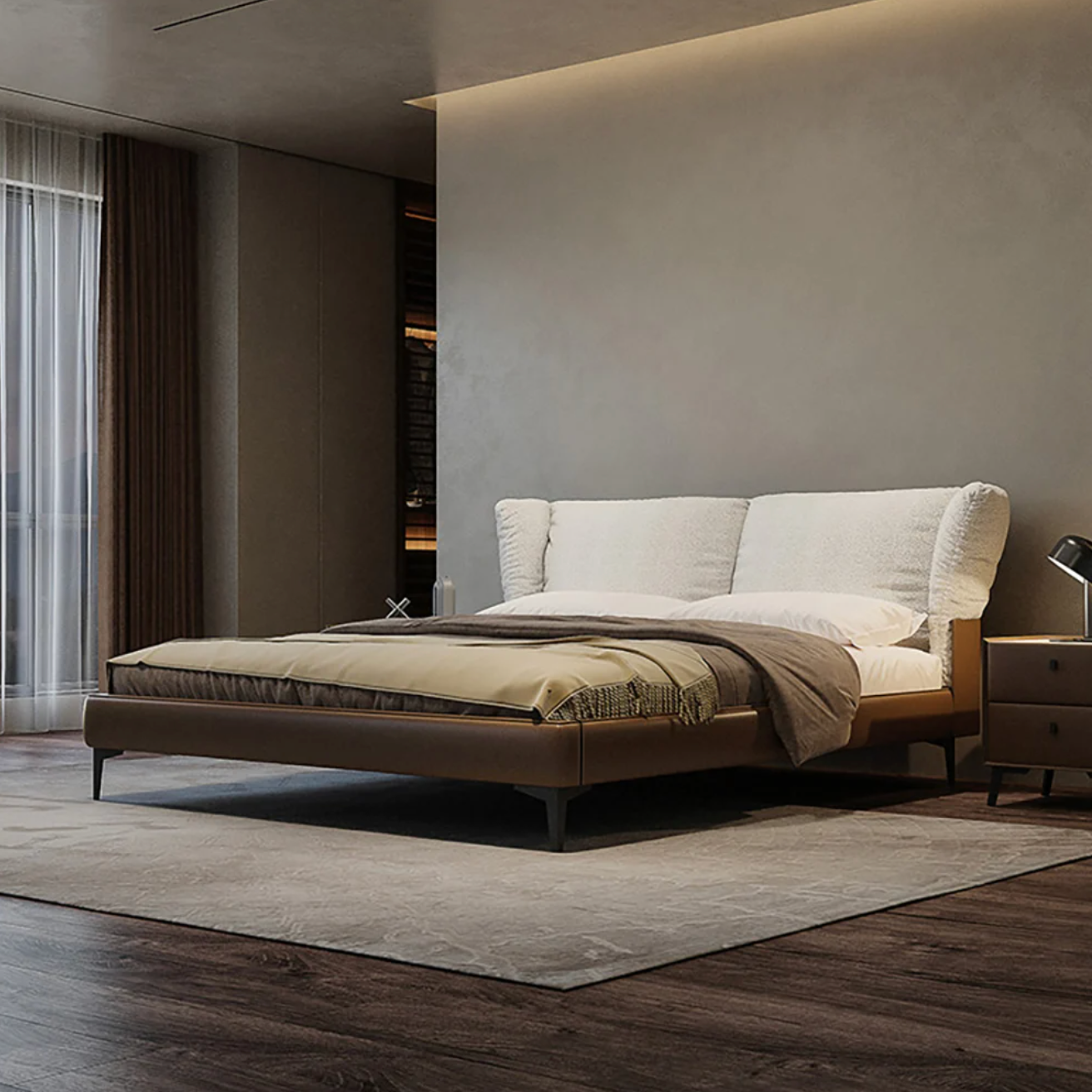 Mocha Modern Minimalist Dual Color Bed With Storage