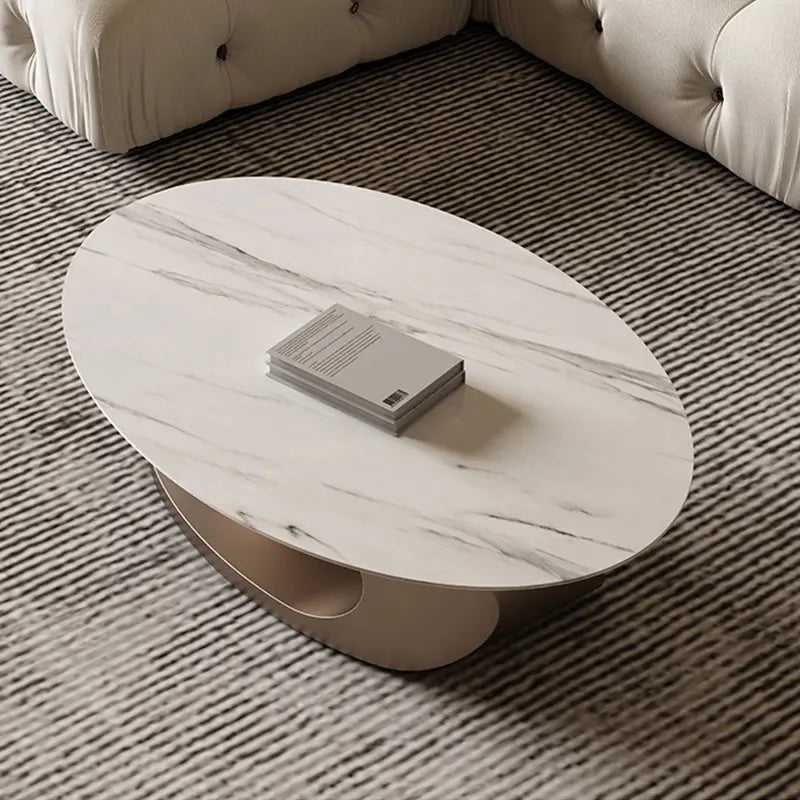 Rubel Modern White Oval Coffee Centre Table with White Marble top