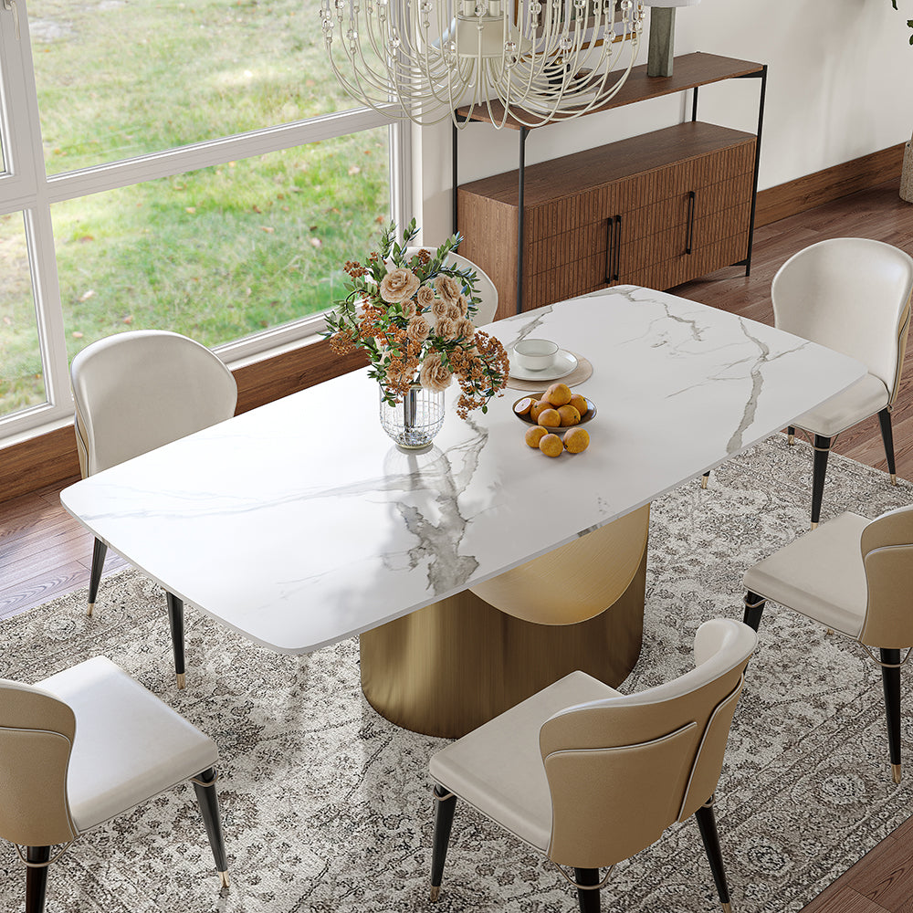 Moza Modern Contemporary Brushed Gold Luxury Dining Set