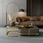 Beats Modern Nesting Coffee Table with Hidden Storage Tempered Glass Top Walnut & Gold