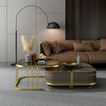 Beats Modern Nesting Coffee Table with Hidden Storage Tempered Glass Top Walnut & Gold
