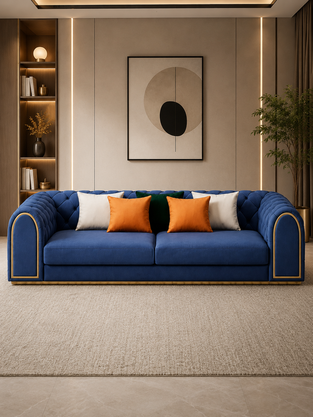 Arzo Modern Luxury Velvet Upholstered Chesterfield Sofa Set