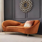 Frosty Modern Curvy Orange Velvet Upholstered 3-Seater Sofa