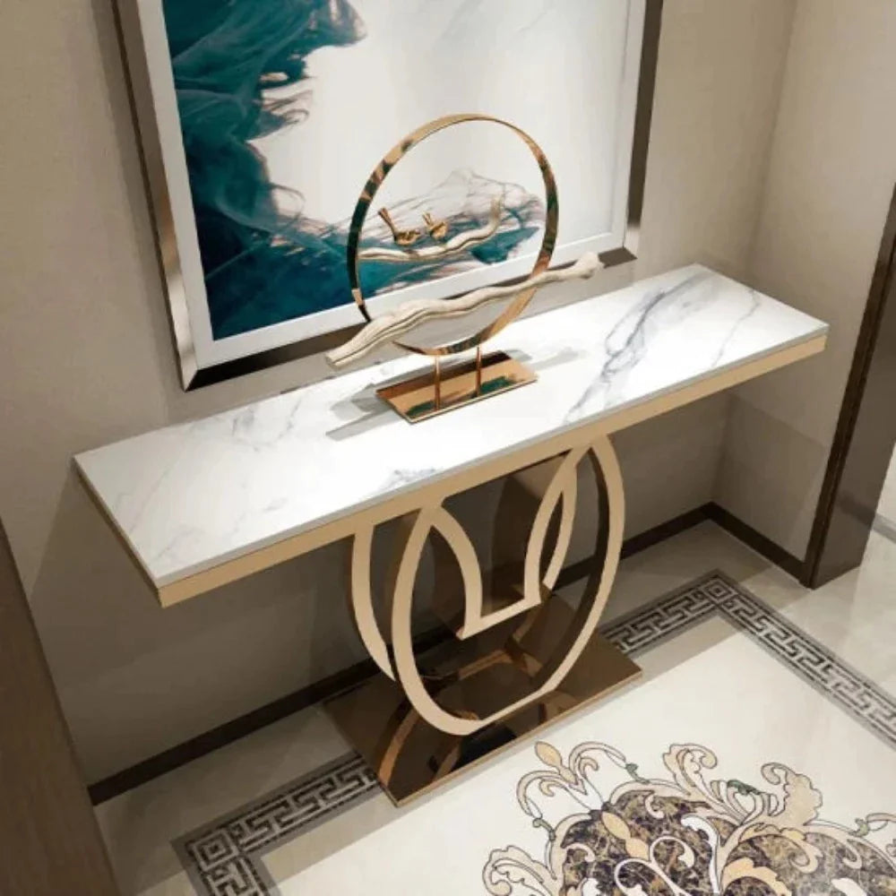 Max Modern Console Table with Contemporary Golden Base and Marble Top