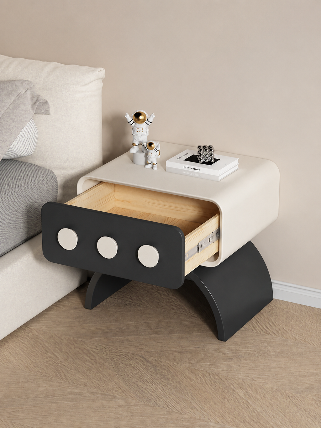 The Orbita Bedside Table — Modern Nightstand with Drawer Storage & Contemporary Arch Design