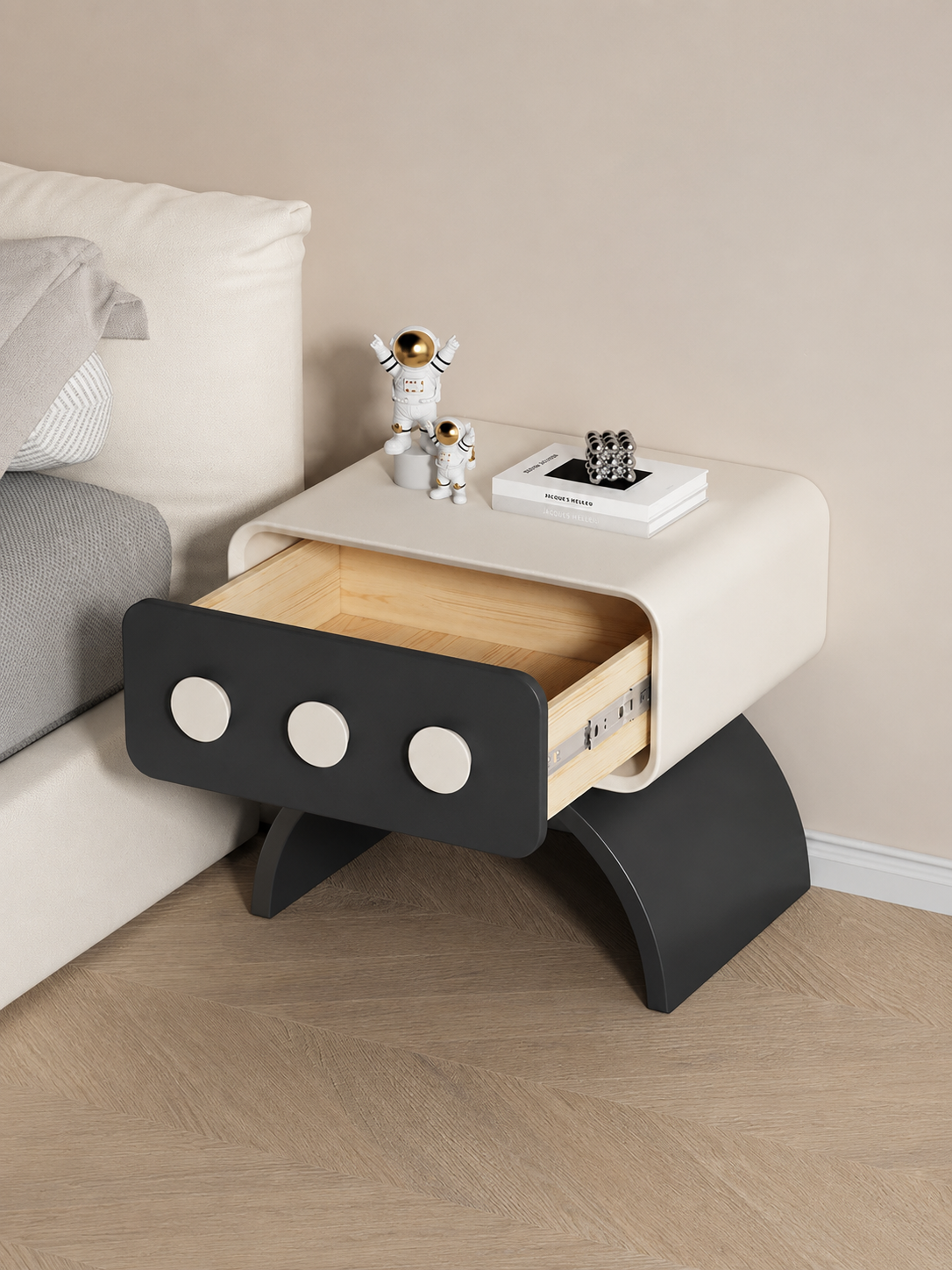 The Orbita Bedside Table — Modern Nightstand with Drawer Storage & Contemporary Arch Design
