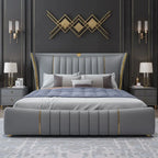 Serenzo Luxury Upholstered Bed + Indoor Velvet Chesterfield Lounge Sofa