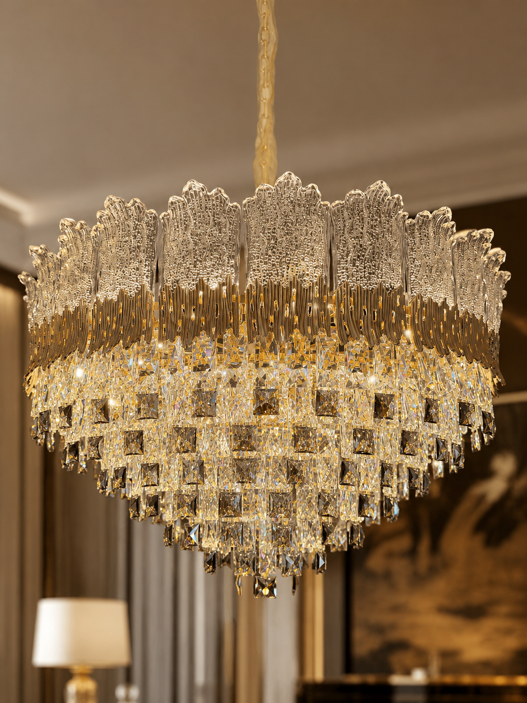 The Uvelisse Chandelier — Luxury Sculpted Glass & Crystal Cascade Chandelier