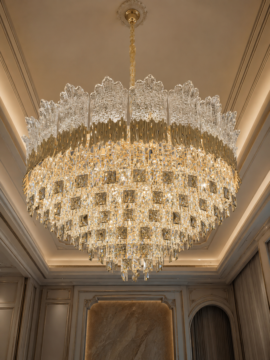 The Uvelisse Chandelier — Luxury Sculpted Glass & Crystal Cascade Chandelier