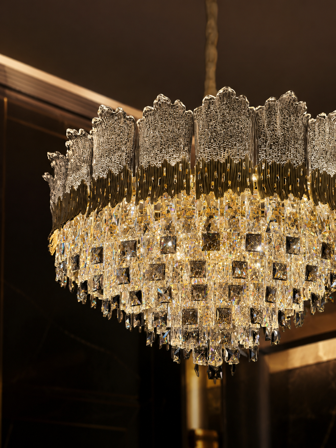 The Uvelisse Chandelier — Luxury Sculpted Glass & Crystal Cascade Chandelier