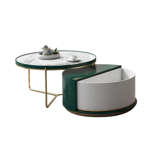 Sanco Modern Round Centre Table with Storage Rotatable Drawers