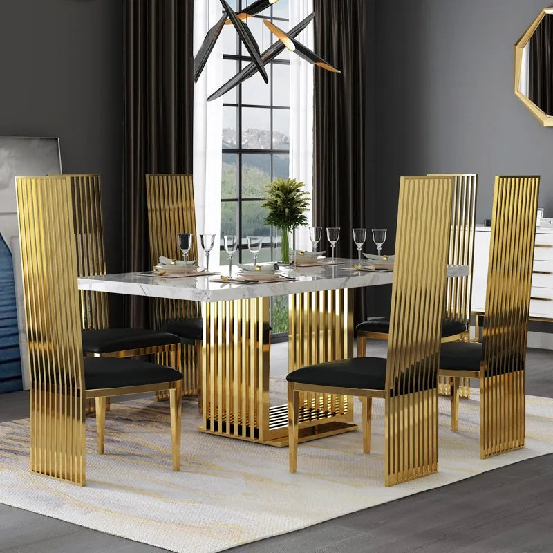 Courtly Premium Rectangular Marble Top Dining Table with Seater