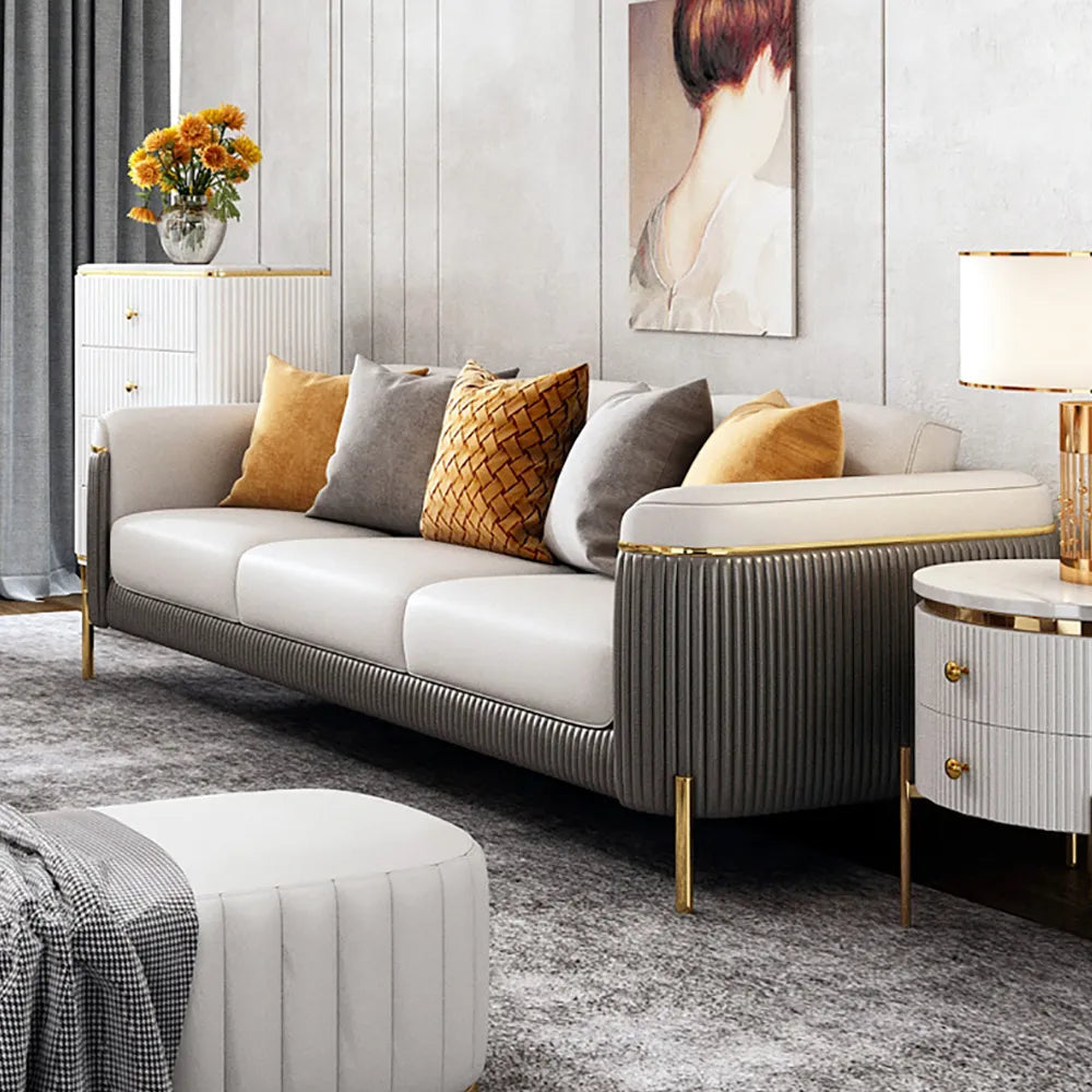 Jumbo Luxury Faux Leather Sofa with 4 Legs Stainless Steel Frame in Gold Finish