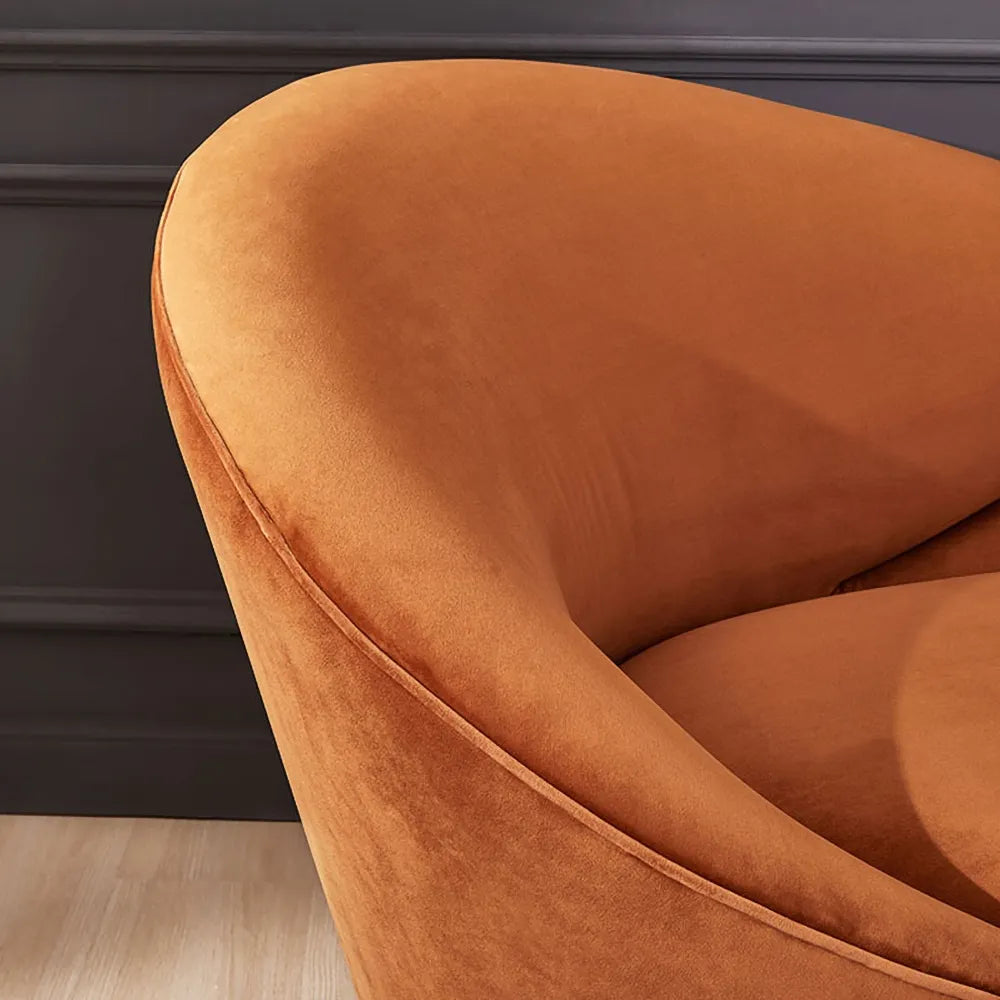 Frosty Modern Curvy Orange Velvet Upholstered 3-Seater Sofa