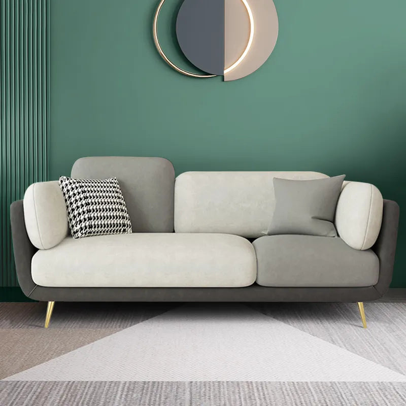 Vanilla Modern Gold Couch: 2-Seater Gray Upholstered Sofa With 2 Side Tables