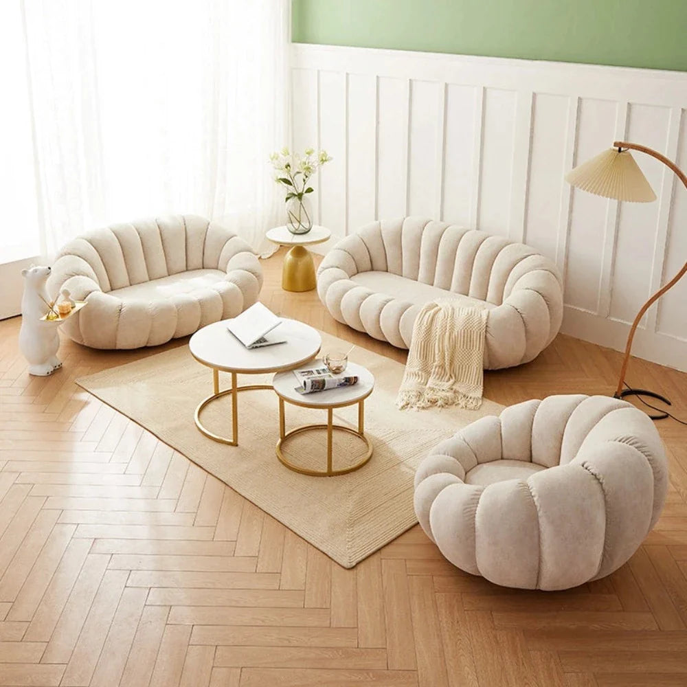 Ace Luxury Modern Pumpkin Suede Rounded Sofa Set