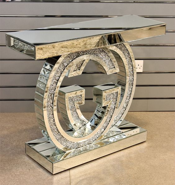 Nasa Luxury Gold and Diamond Mirrored Surface Console